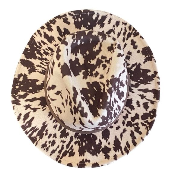 Brown & Ivory Beige Cow Print Brown Band Western Cowboy Hat NWT main image 5